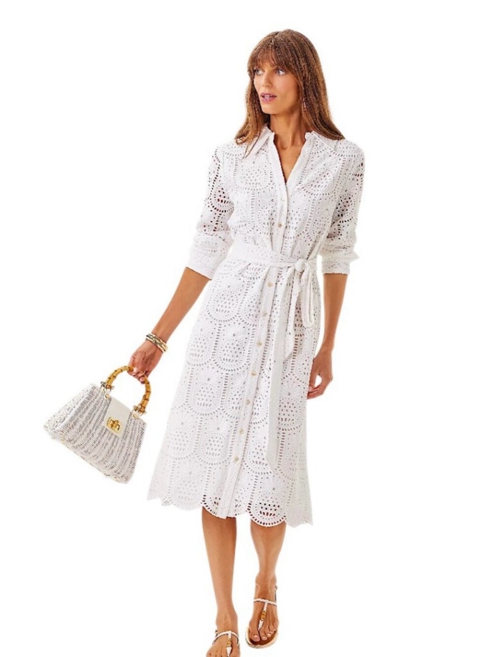 Lilly Pulitzer NWT White Eyelet Midi Shirt Dress with Collar SZ 6